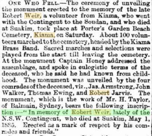 Report in the Evening News, Sydney 1886