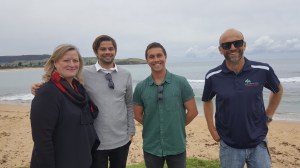 Carole Johnston, Council’s Strategic Tourism and Marketing Manager, with Will Hayden-Smith, Luke Madden, CEO, Surfing NSW, and Andy Mole, Council’s Supervising Beach Lifeguard 